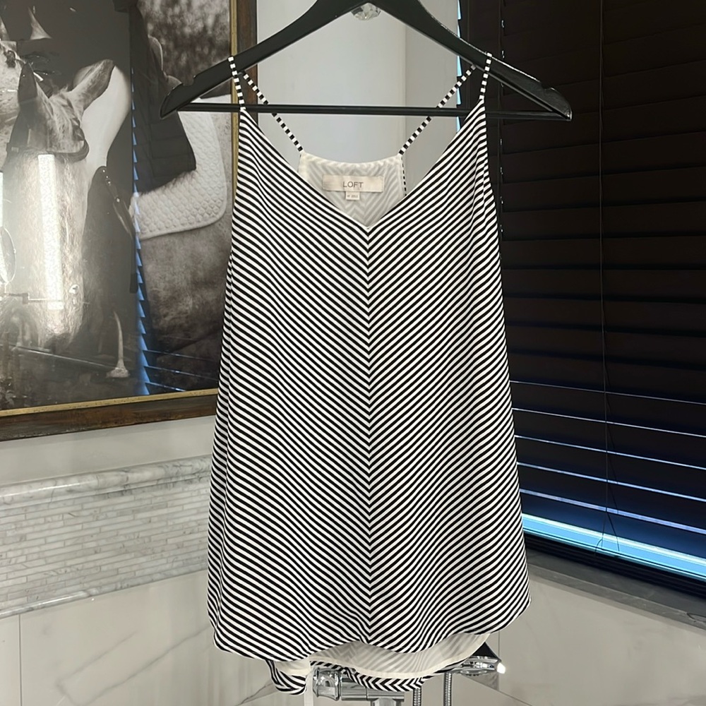 LOFT Black and White Striped Strappy A Line Camisole Size Extra Small